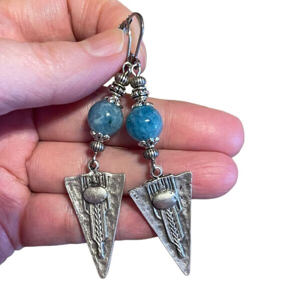 Hand Crafted Artisan Earrings Silver Blue Gothic Tribal Earrings NEW # 164 - Picture 1 of 9